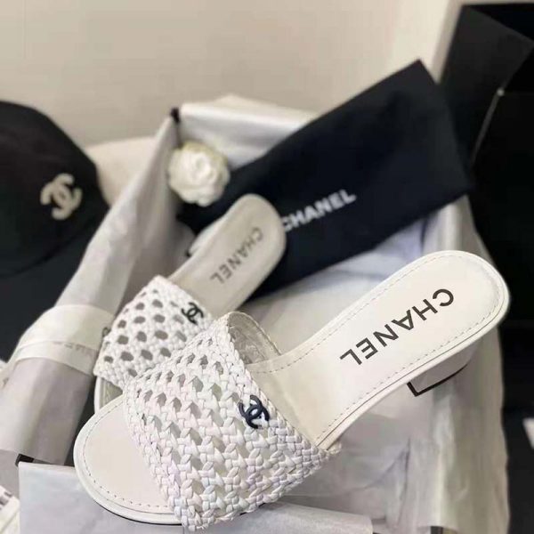 Chanel Women Mules Shiny Braided Goatskin White 4.5 cm Heel (5)