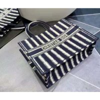 Dior Women Book Tote Blue D-Stripes ‘Christian Dior’ Embroidery