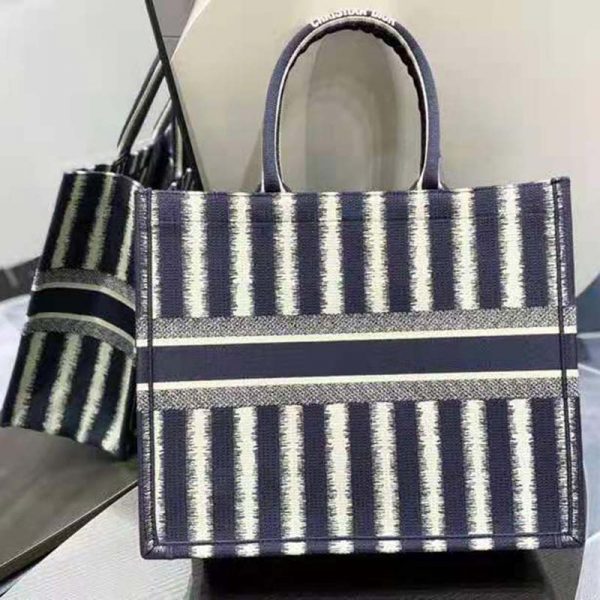 Dior Women Book Tote Blue D-Stripes ‘Christian Dior’ Embroidery (7)