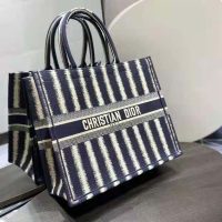 Dior Women Book Tote Blue D-Stripes ‘Christian Dior’ Embroidery