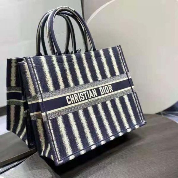 Dior Women Book Tote Blue D-Stripes ‘Christian Dior’ Embroidery (8)