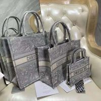 Dior Women Dior Book Tote Gray Toile De Jouy Reverse Embroidery