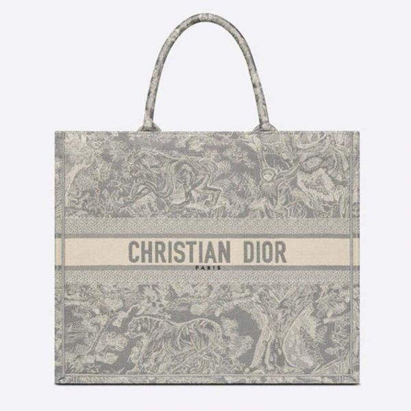 Dior Women Dior Book Tote Gray Toile De Jouy Reverse Embroidery