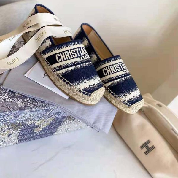 Dior Women Dior Granville Espadrille Deep Blue D-Stripes Embroidered Cotton (3)