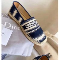 Dior Women Dior Granville Espadrille Deep Blue D-Stripes Embroidered Cotton