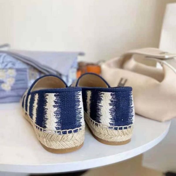 Dior Women Dior Granville Espadrille Deep Blue D-Stripes Embroidered Cotton (8)