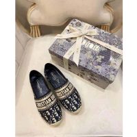 Dior Women Dior Granville Espadrille Deep Blue Dior Oblique Embroidered Cotton