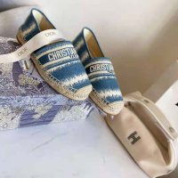 Dior Women Dior Granville Espadrille Deep Ocean Blue D-Stripes Embroidered Cotton