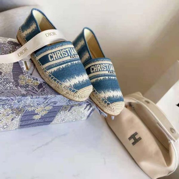 Dior Women Dior Granville Espadrille Deep Ocean Blue D-Stripes Embroidered Cotton (3)