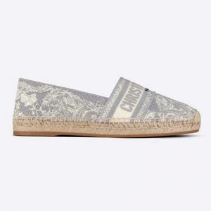 Dior Women Dior Granville Espadrille Gray Embroidered Cotton Christian Dior