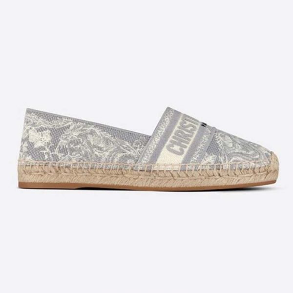 Dior Women Dior Granville Espadrille Gray Embroidered Cotton Christian Dior