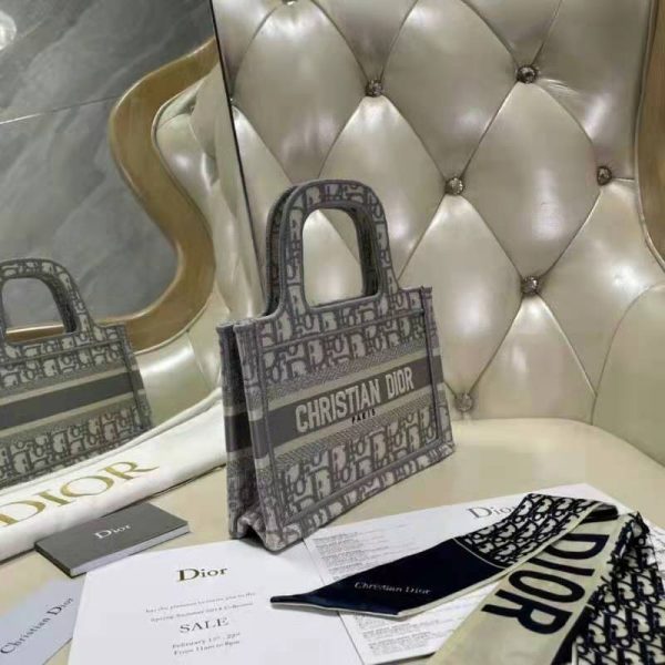 Dior Women Mini Dior Book Tote Gray Dior Oblique Embroidery (9)