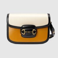 Gucci GG Women Gucci Horsebit 1955 Shoulder Bag Burnt Orange and White Leather