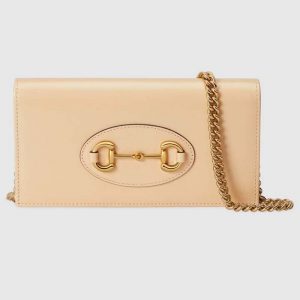 Gucci GG Women Horsebit 1955 Wallet with Chain Beige Leather Horsebit