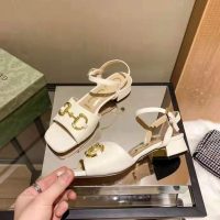 Gucci GG Women’s Sandal with Horsebit White Leather Ankle Buckle Closure