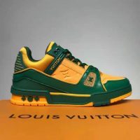 Louis Vuitton LV Unisex LV Trainer Sneaker Green Monogram-Embossed Grained Calf Leather