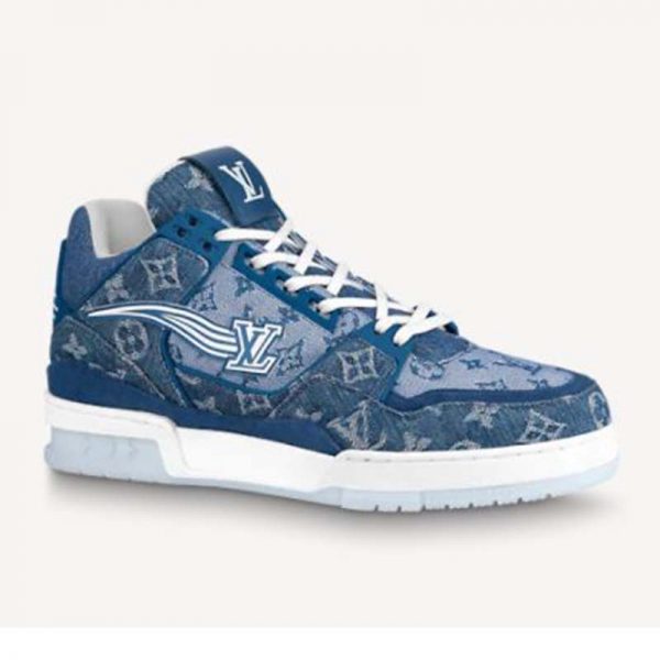 Louis Vuitton Unisex LV Trainer Sneaker Blue Monogram Denim Flowers Rubber LV Initials