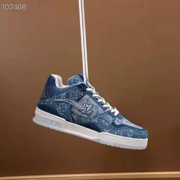 Louis Vuitton Unisex LV Trainer Sneaker Blue Monogram Denim Flowers Rubber LV Initials (4)