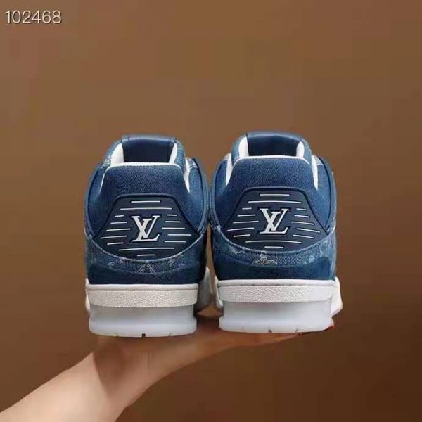 Louis Vuitton Unisex LV Trainer Sneaker Blue Monogram Denim Flowers Rubber LV Initials (6)