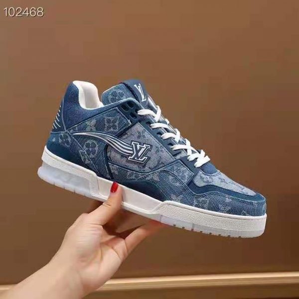 Louis Vuitton Unisex LV Trainer Sneaker Blue Monogram Denim Flowers Rubber LV Initials (8)