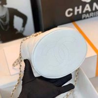 Chanel Women Mini Bucket Bag Calfskin Imitation Pearls Gold Tone Metal White