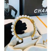 Chanel Women Mini Bucket Bag Calfskin Imitation Pearls Gold Tone Metal White