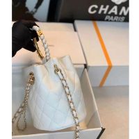 Chanel Women Mini Bucket Bag Calfskin Imitation Pearls Gold Tone Metal White