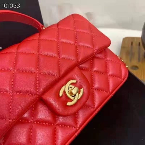 Chanel Women Mini Flap Bag with Top Handle Grained Calfskin Gold-Tone Metal Red (1)