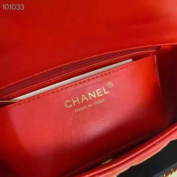 Chanel Women Mini Flap Bag with Top Handle Grained Calfskin Gold-Tone Metal Red (5)