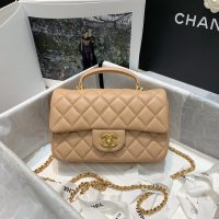 Chanel Women Mini Flap Bag with Top Handle Lambskin & Gold-Tone Metal Sandy