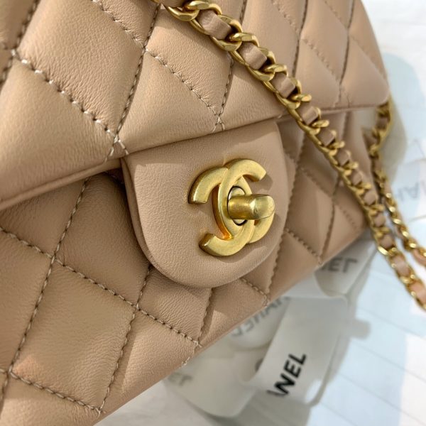 Chanel Women Mini Flap Bag with Top Handle Lambskin & Gold-Tone Metal Sandy (6)