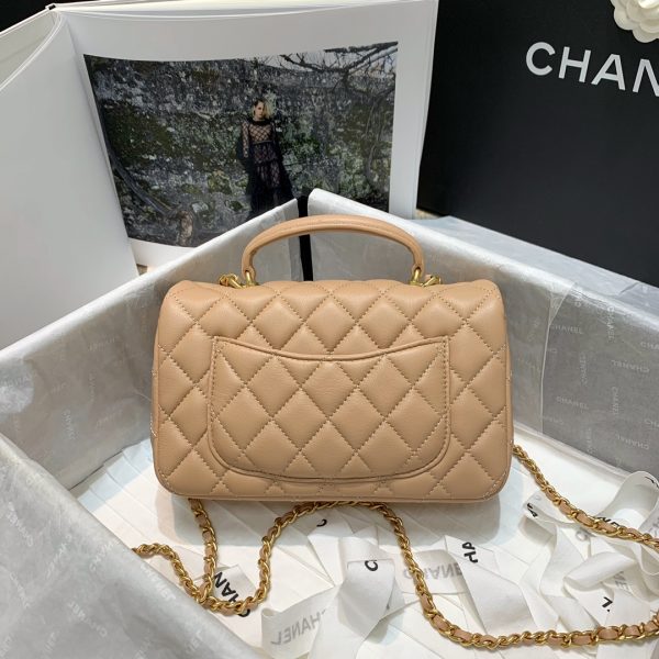 Chanel Women Mini Flap Bag with Top Handle Lambskin & Gold-Tone Metal Sandy