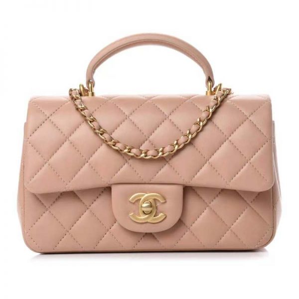 Chanel Women Mini Flap Bag with Top Handle Lambskin & Gold-Tone Metal Sandy