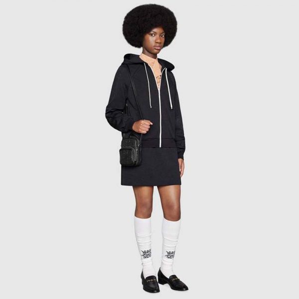 Gucci GG Unisex Embossed Mini Bag Black Leather Cotton Linen (12)