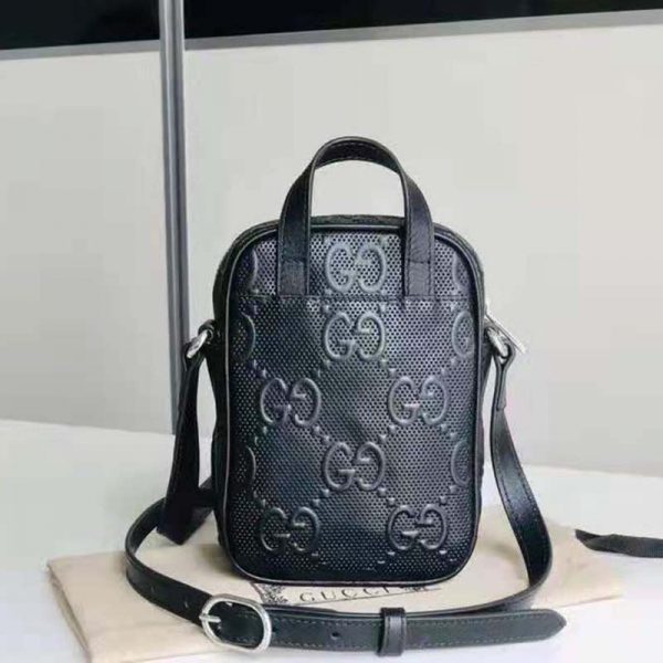 Gucci GG Unisex Embossed Mini Bag Black Leather Cotton Linen (3)