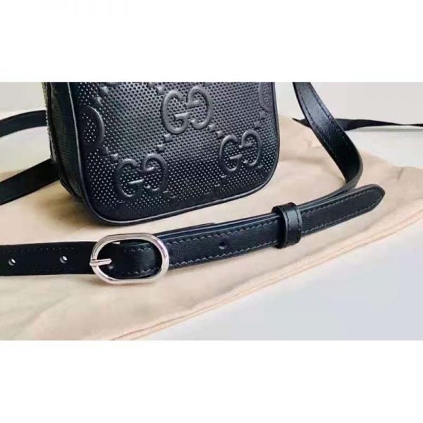 Gucci GG Unisex Embossed Mini Bag Black Leather Cotton Linen (4)