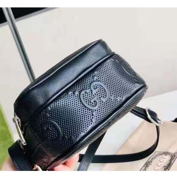 Gucci GG Unisex Embossed Mini Bag Black Leather Cotton Linen (5)