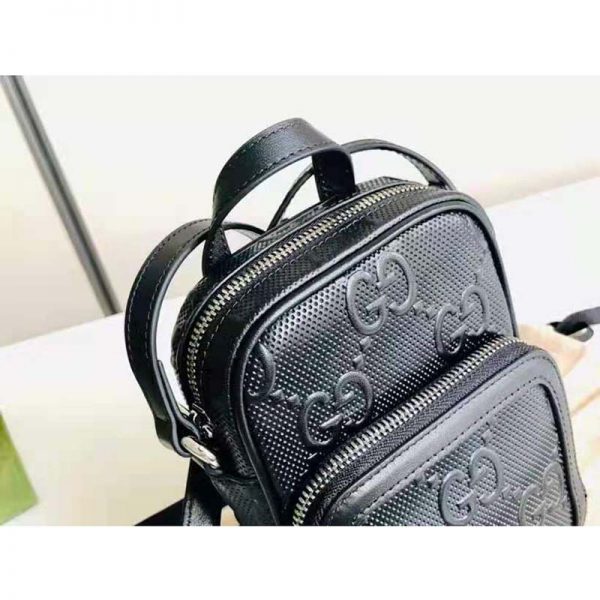 Gucci GG Unisex Embossed Mini Bag Black Leather Cotton Linen (6)