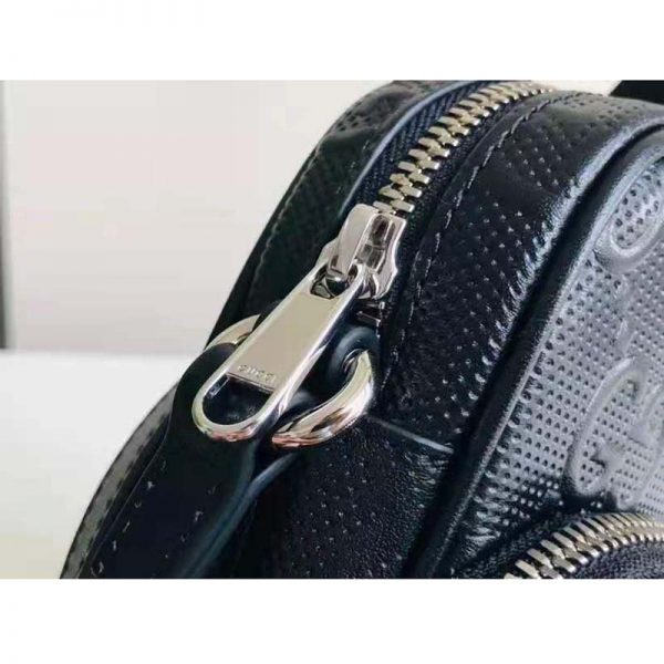 Gucci GG Unisex Embossed Mini Bag Black Leather Cotton Linen (7)