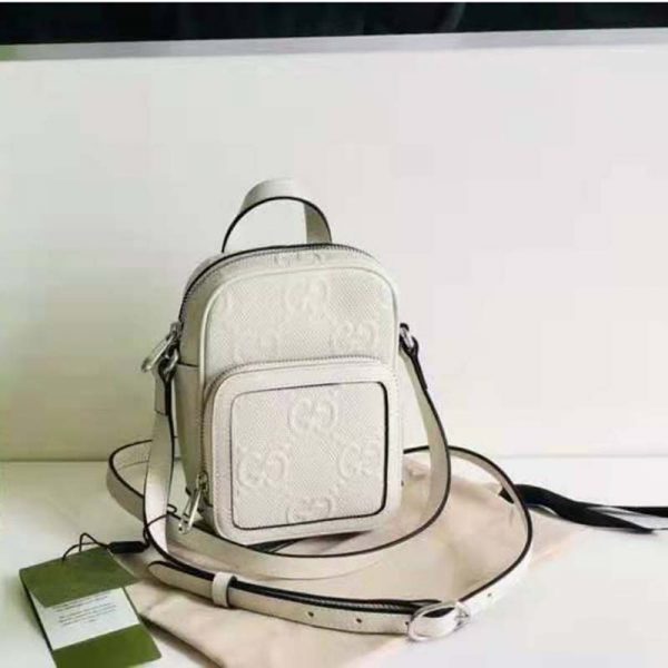 Gucci GG Unisex Embossed Mini Bag White Leather Cotton Linen (1)