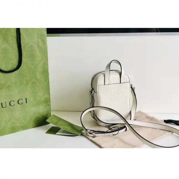 Gucci GG Unisex Embossed Mini Bag White Leather Cotton Linen (2)