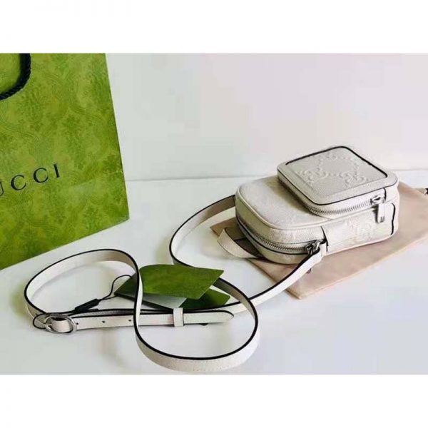 Gucci GG Unisex Embossed Mini Bag White Leather Cotton Linen (3)