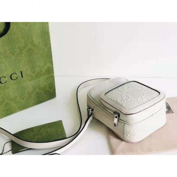 Gucci GG Unisex Embossed Mini Bag White Leather Cotton Linen (4)
