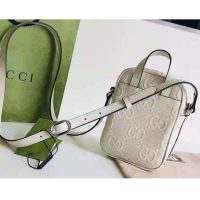 Gucci GG Unisex Embossed Mini Bag White Leather Cotton Linen (10)