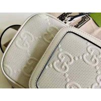 Gucci GG Unisex Embossed Mini Bag White Leather Cotton Linen (10)