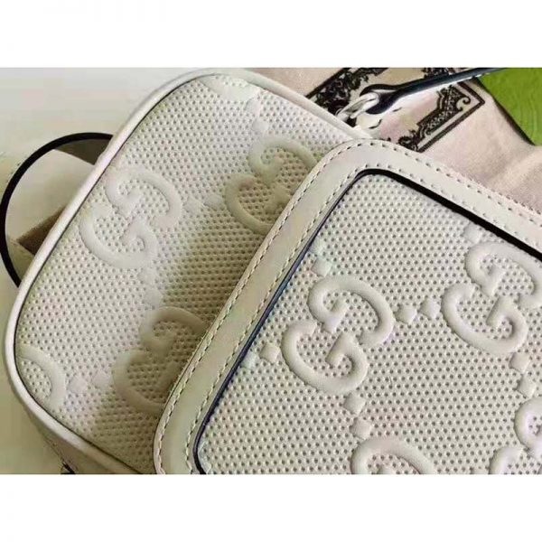 Gucci GG Unisex Embossed Mini Bag White Leather Cotton Linen (6)