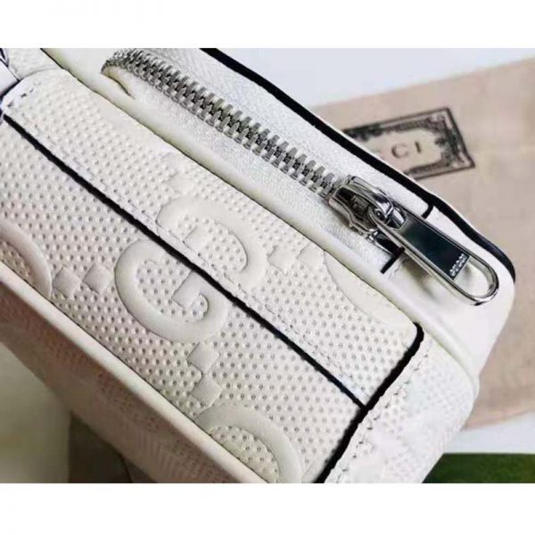 Gucci GG Unisex Embossed Mini Bag White Leather Cotton Linen (7)