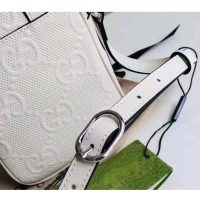 Gucci GG Unisex Embossed Mini Bag White Leather Cotton Linen (10)