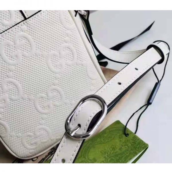 Gucci GG Unisex Embossed Mini Bag White Leather Cotton Linen (8)