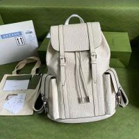 Gucci GG Unisex GG Embossed Backpack White GG Embossed Leather